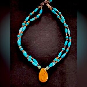 Genuine Turquoise Jasper Gemstone Beaded Necklace Silver Clasp 16-18”